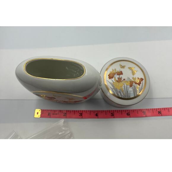Vintage Chokin Iris Butterfly Fine China Porcelain Trinket Dish Vase Japan Made - Picture 3 of 12
